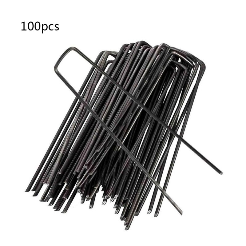 H55A 10 Pcs U-Vorm Tuin Nietjes Grond Stakes Pinnen Tuin Pins Spikes Voor Beveiligen Gazon Boerderij Sod Barrière landschap Gras: BK