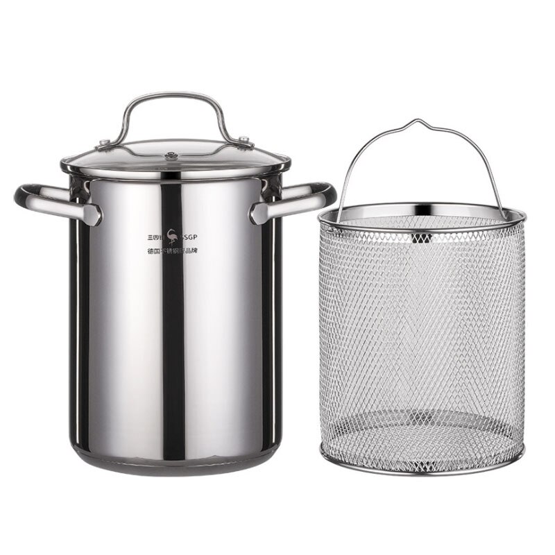304 Rvs Asperges Pot Met Diepe Gebakken Mand Hoge Soeppan Friteuse: Default Title