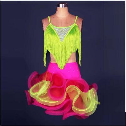 Ballsaal Randbereich Latein tanzen kleid frauen wettbewerb profi quaste elegante Senior für mädchen wettbewerb kleider damen Tango: Grün / S