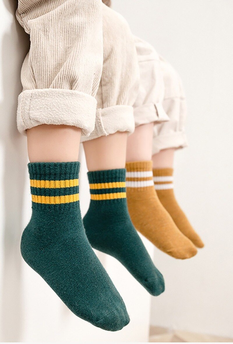Calcetines de algodón a rayas para niño y niña, medias de tubo deportivas de Color sólido, ropa escolar suave, 5 unids/lote