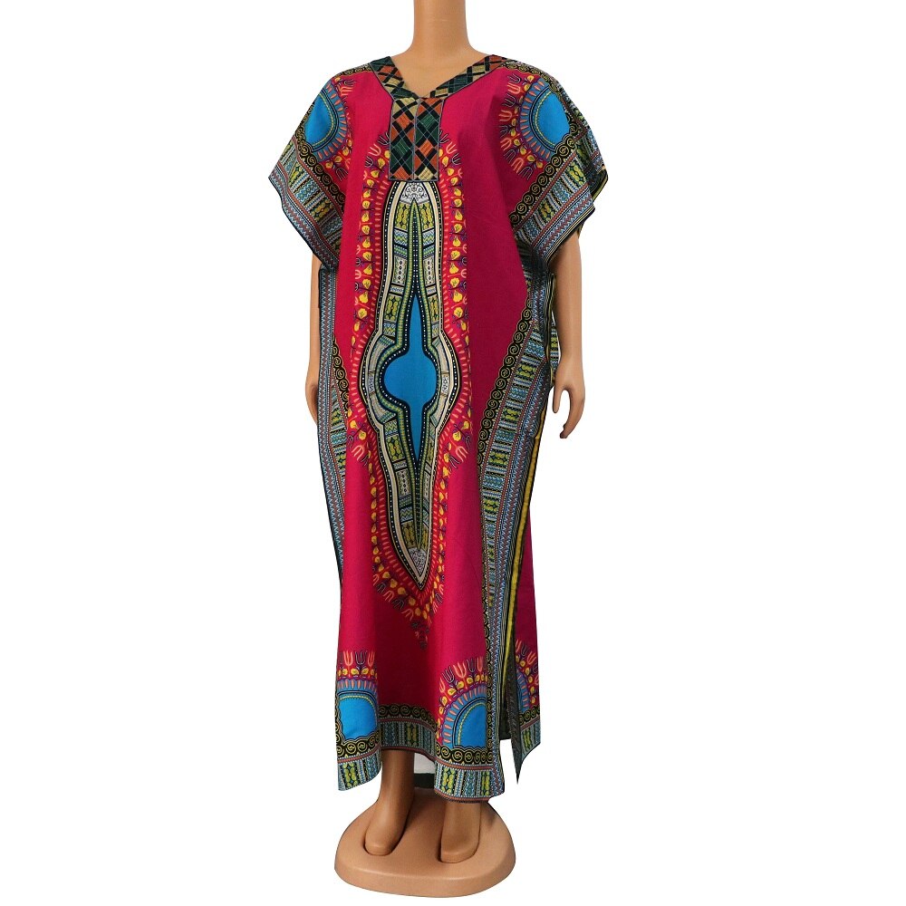 Dashikiage Women's 100% Cotton African Print Dashiki Stunning African Ladies Dress: Rose Red A
