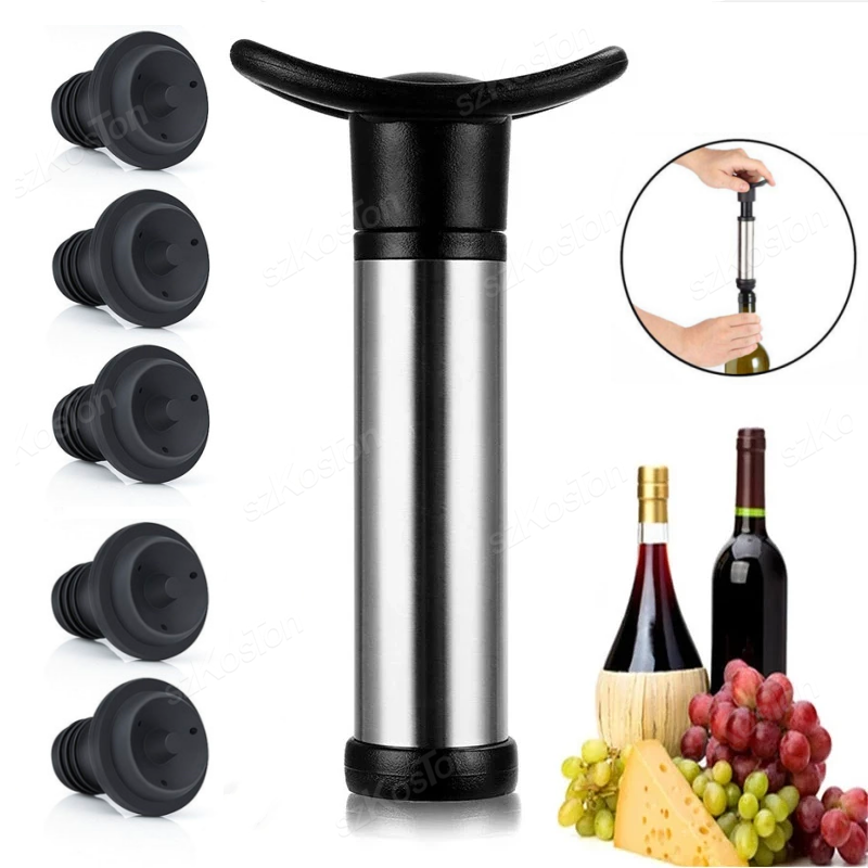 Weinverschluss mit Vakuumpumpe, Barzubehör, Luftschleuse, Belüfter, Gummi, schwarzer Flaschenverschluss, hält Wein frisch, Schonerversiegelung
