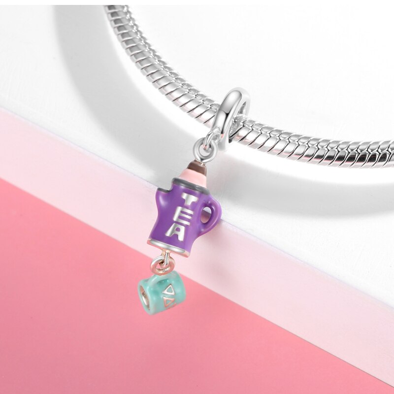 Fijne Charms Hanger Collocatie 925 Sterling Zilveren Jam Camera Foto Parfum Bedels Sieraden Fit Originele Armband Ketting: Kettle and teacup