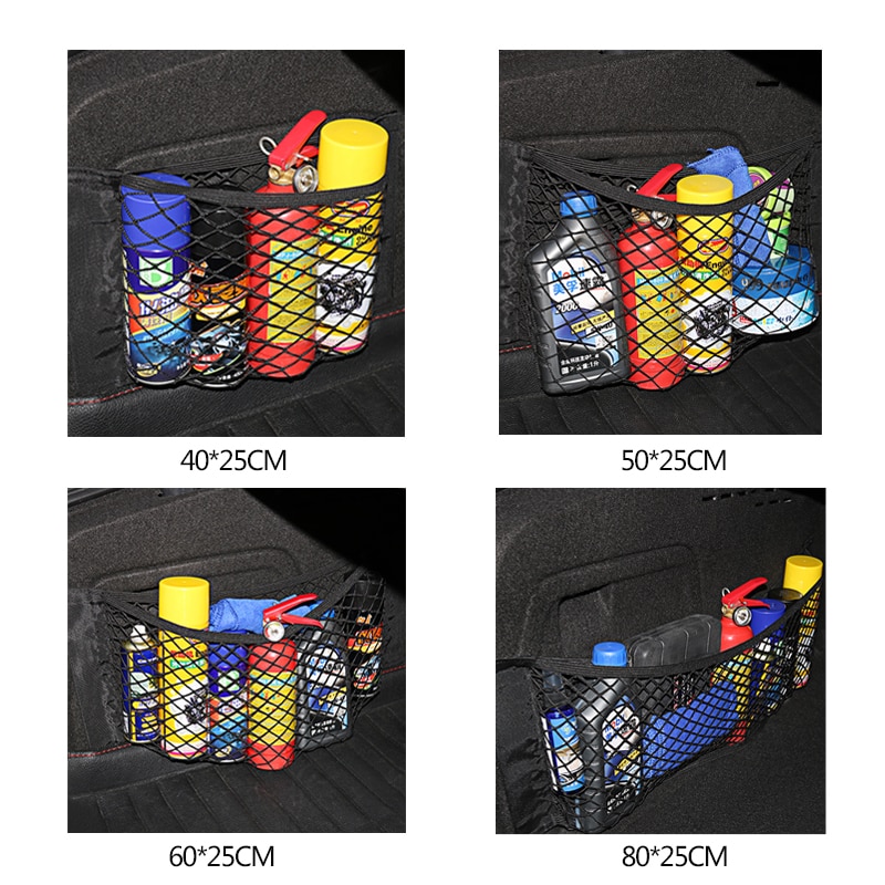 Coffre de voiture boîte filets sac de rangement maille coffre Net sacs 50*25cm voiture style porte-bagage poche autocollants coffre organisateur accessoire