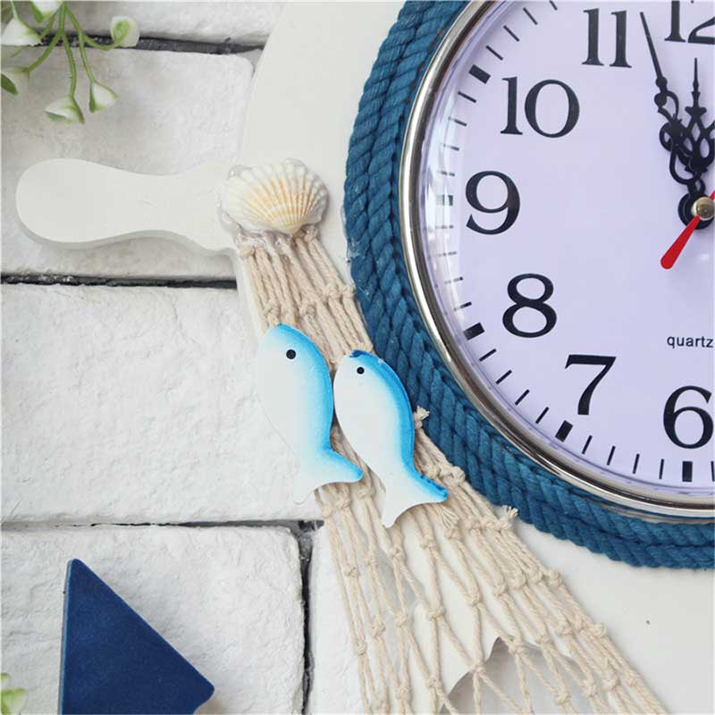 Horloge murale en bois marine d'été de style méditerranéen, gouvernail, ancre, décoration de la maison, horloge murale, décoration, montre numérique en bois muet