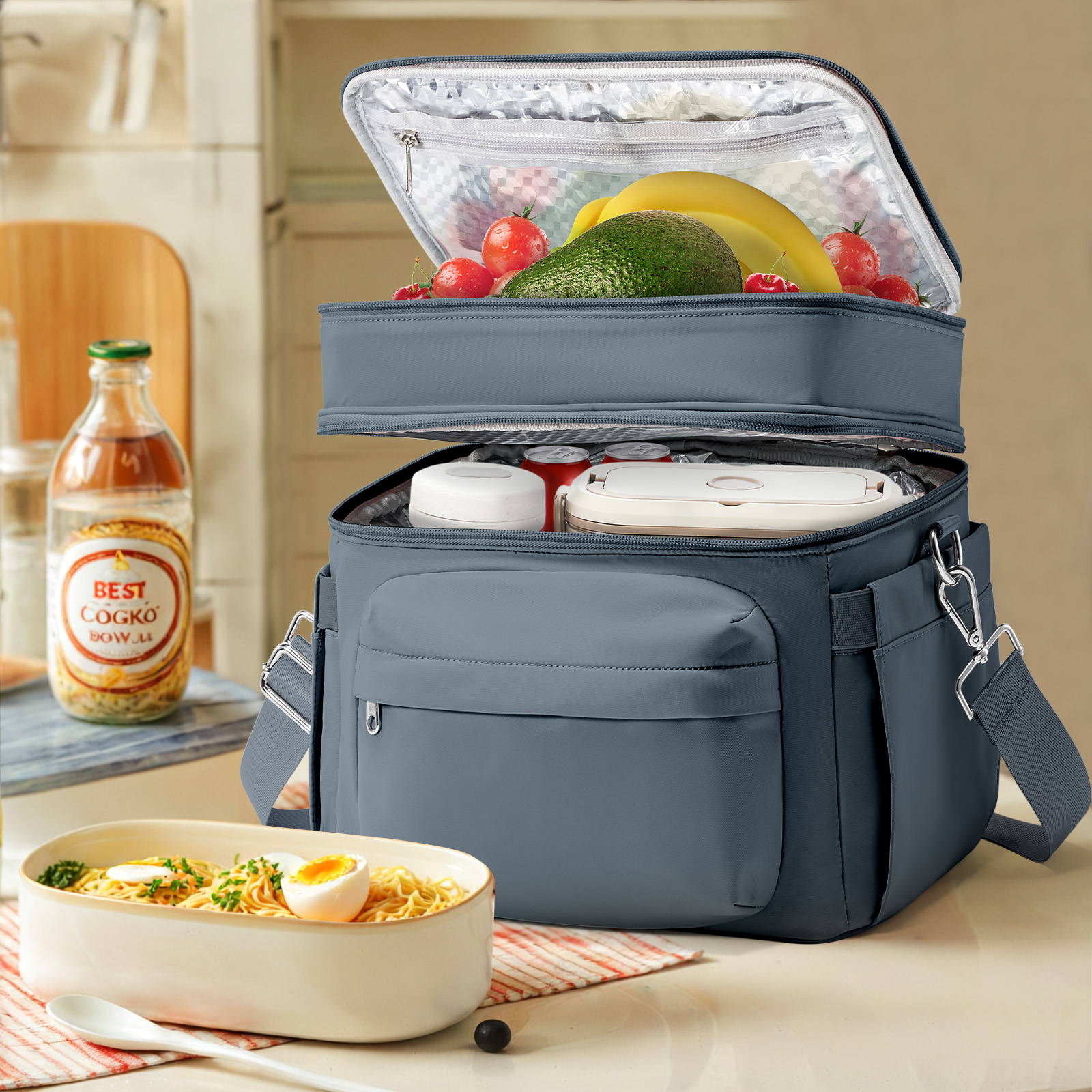 Grote Capaciteit Handheld Met Schouderriem Finsulated Lunchtas Voor Vrouwen, Student Verdikte Waterdichte Geïsoleerde Lunchbox Tas