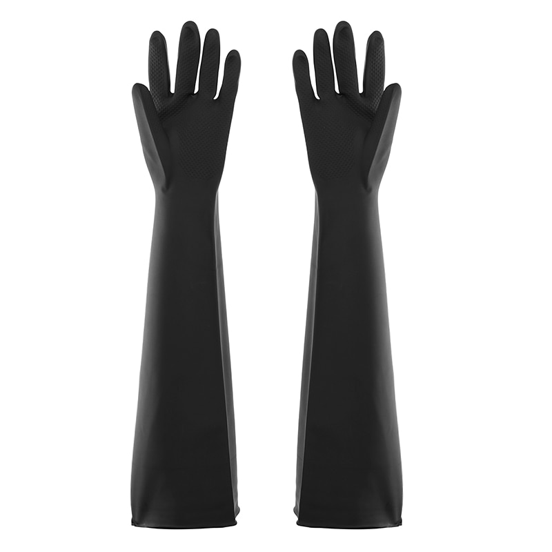 Zwarte Lange Beschermende Tuin Industrie Rubber Handschoenen Elastische Anti Zuur Alkali Rubber Werk Comfortabele Chemische Handschoenen 60 cm Mayitr