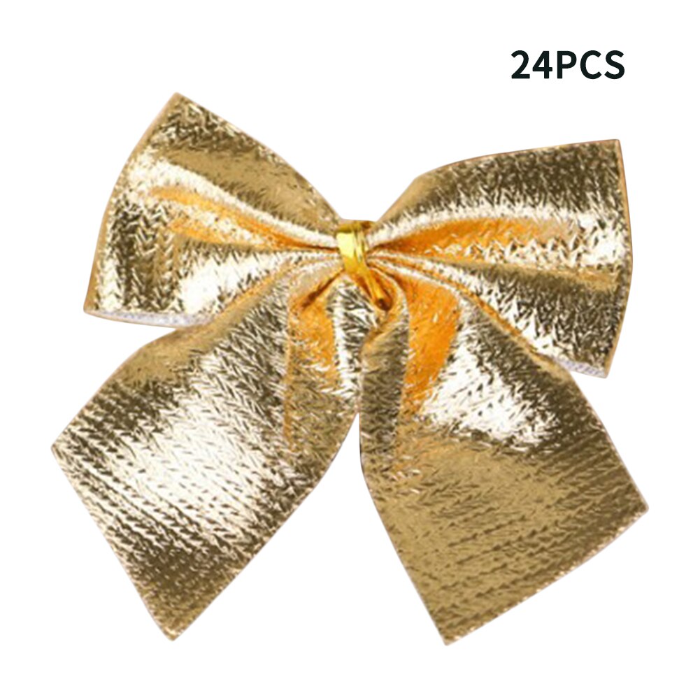 24 stuks festivaldecoratie klein ornament jaar hangende strikken krans feest thuis bar accessoires kerstboom strik: Goud