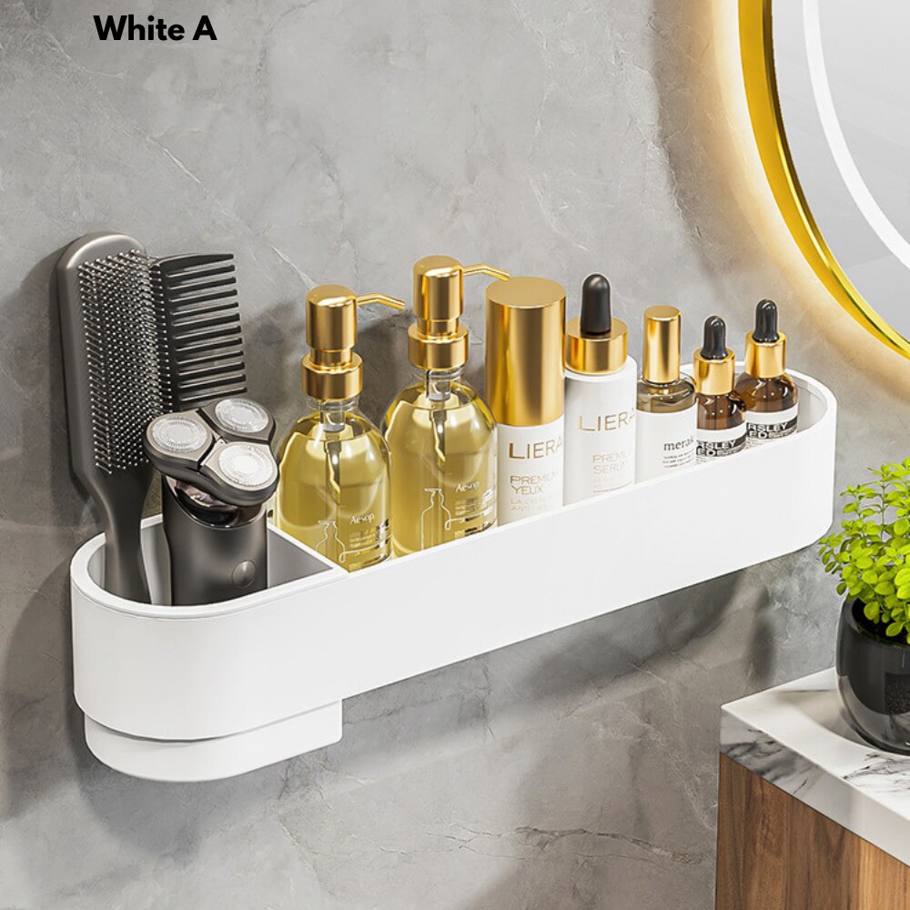 Étagère d'angle de salle de bain, sans perçage, pour cosmétiques, shampoing, douche, support de rangement, organisateur de toilette, accessoires de salle de bain: White A