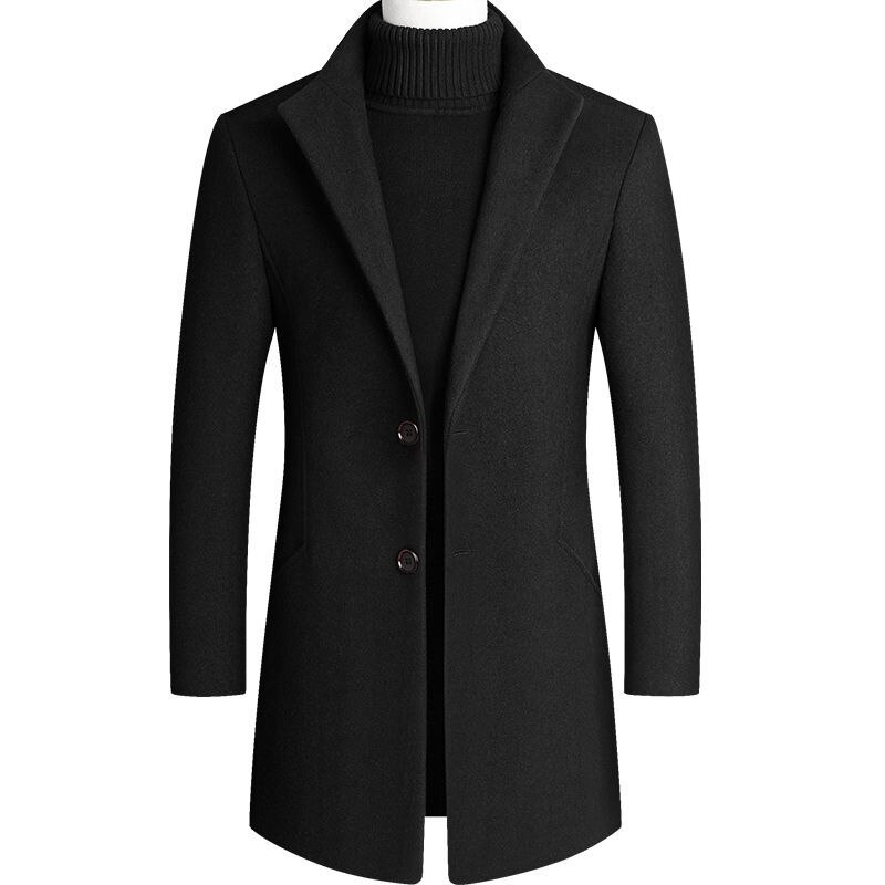 Bolubao märke herr ullblandningar kappor herr enfärgade ullblandningar kappa vinter slim fit ulljacka herrkläder: Svart / Xxl