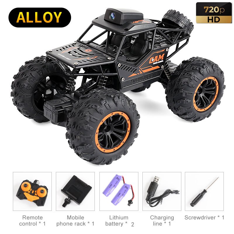 Rc Auto Met Camera Hd 2.0mp Wifi Bounce Auto Peg SJ88 4CH 2.4 Ghz Springen Sumo Met Flexibele wielen Afstandsbediening Fswb: Alloy Black 2B 2MP