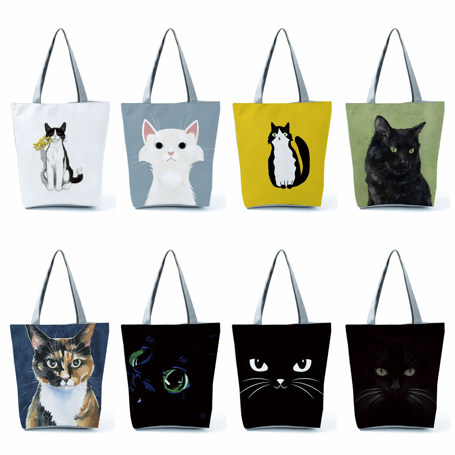 Bolso de mano para mujer, bolsa de hombro con estampado de gato negro, pintura artística de Animal, de gran capacidad, ecológico, Para Boutique