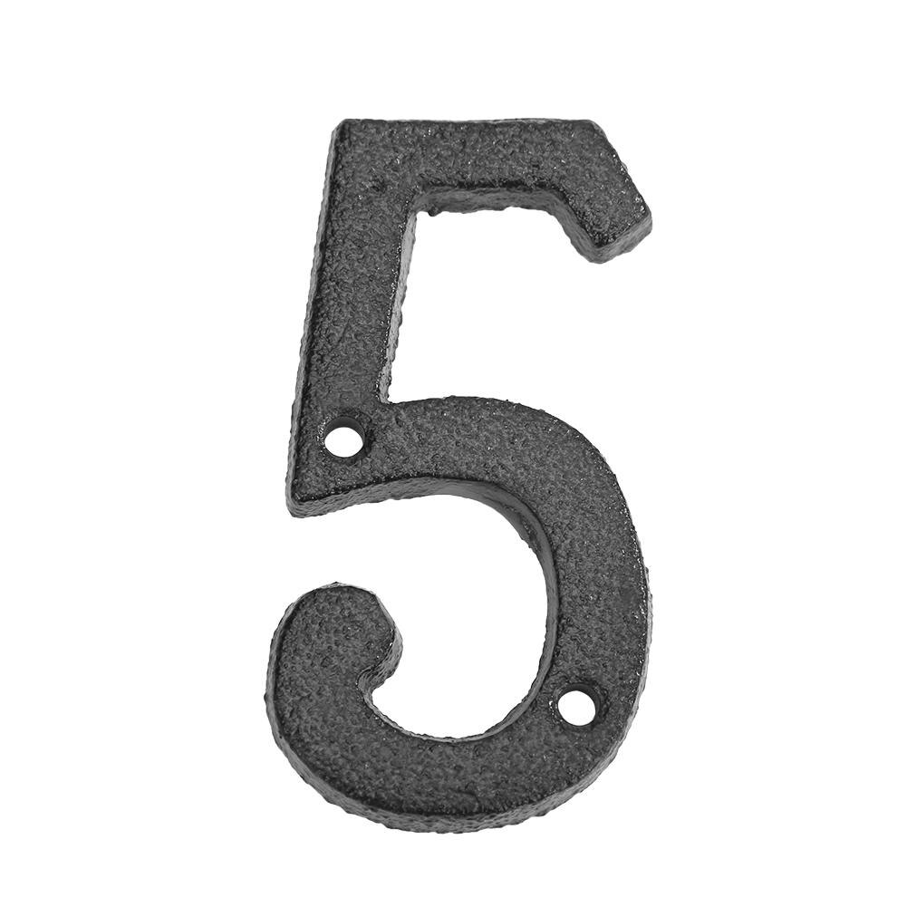 Metal Digital Door Numbers Cast Iron House Sign Doorplate Hotel Apartment Home Street Garden Outdoor Mailbox Numbers with Screws: 5