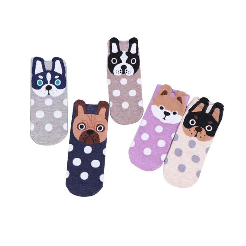 5 par søte sokker mops dyreprint kawaii noski s printom sokker noski zhenskiye kvinnesokker kvinner bomullssokker chaussett