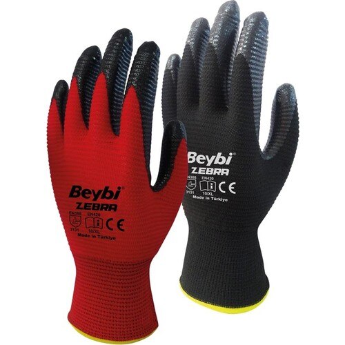 Beybi Zebra Nitrile Coating Knitted Gloves Red 10 Double 10 NO