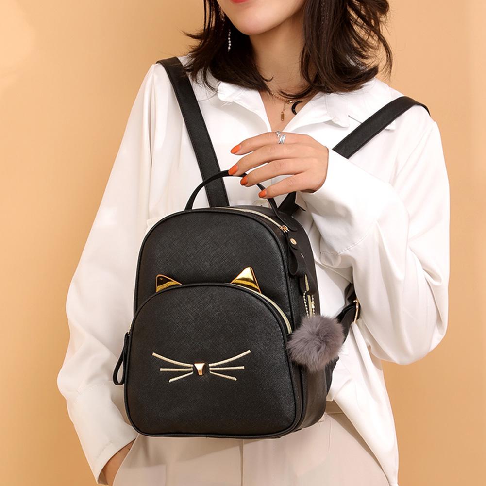 Teenagers Backpack PU Leather School Bags Girl Cartoon Cat Square Satchel Light Small Shoulder Bag