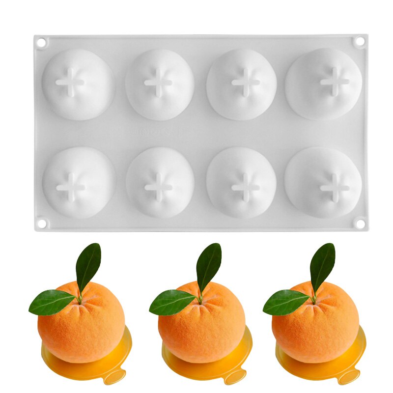 Oranje siliconen mallen voor mousse cake 3d bakvormen decoratiegereedschappen bakken chocolade dessert puddingvorm siliconen vormen: 8 gaten oranje mal