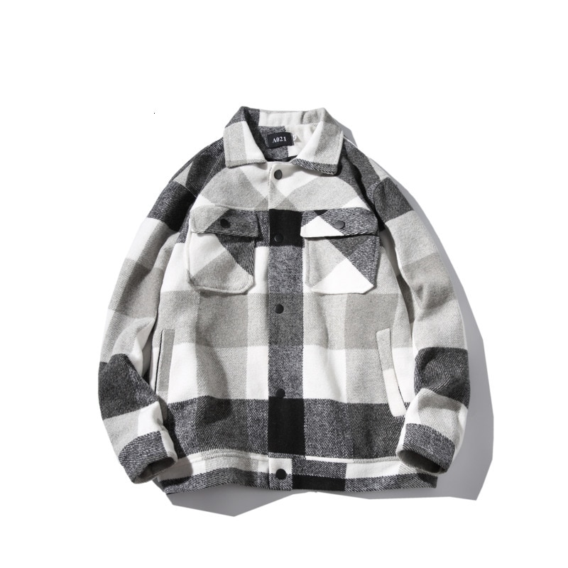 Vinter ulden frakke mænd afslappet tartan ulden jakke mænd streetwear vild løs stor størrelse herre jakker overfrakke m -5xl