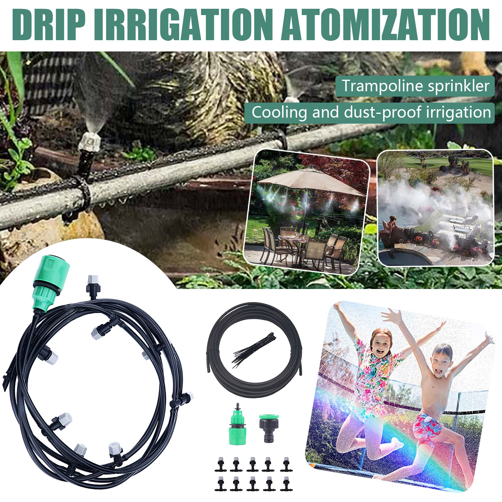 10 meters water mist cooling system kit summer sprinkler brass nozzle outdoor garden greenhouse park plant spray hose watering
