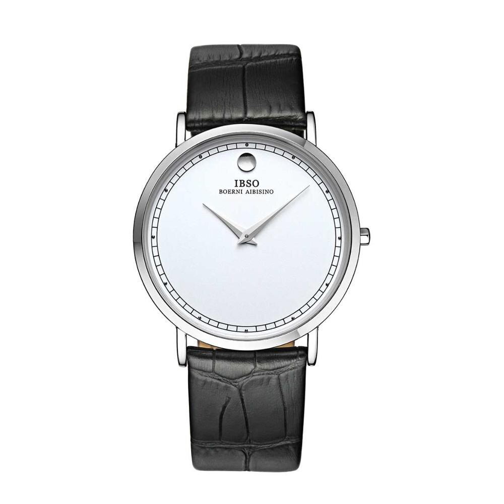 IBSO Eenvoudige Stijl Ultra Dunne Heren Horloges Quartz Horloges Lederen Band Casual Horloges B2220G: B2220-YWB