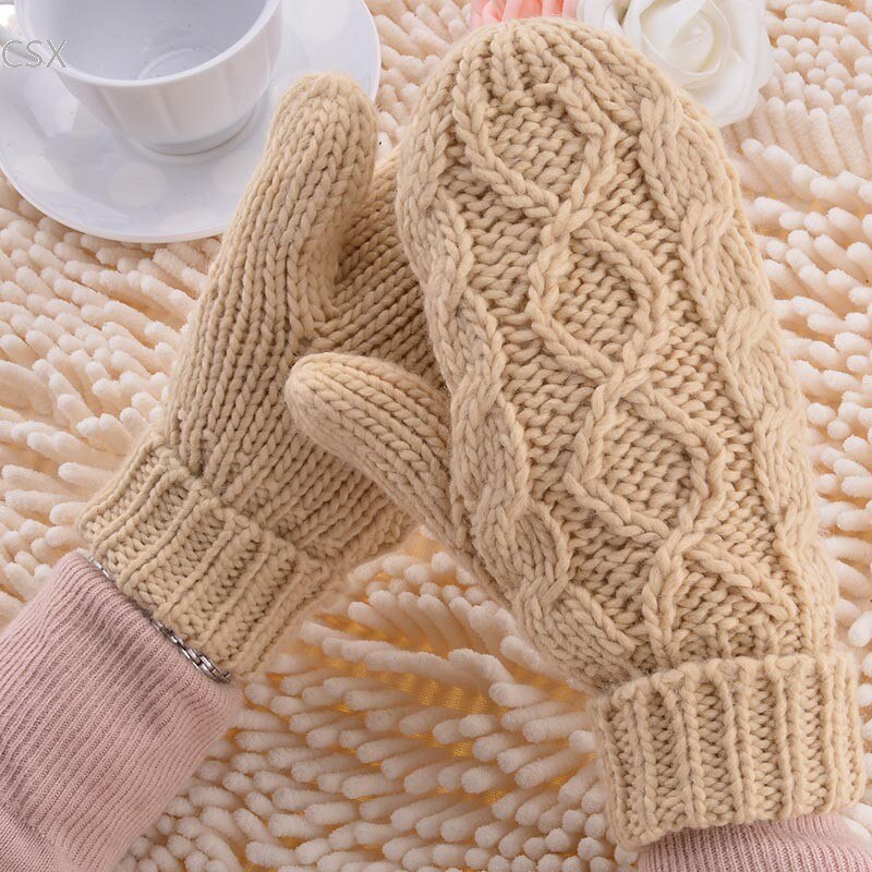 Mwoiiowm varme vinterhandsker kvinder vanter 8 farver damer dejlige strikkede handsker piger 24: Khaki