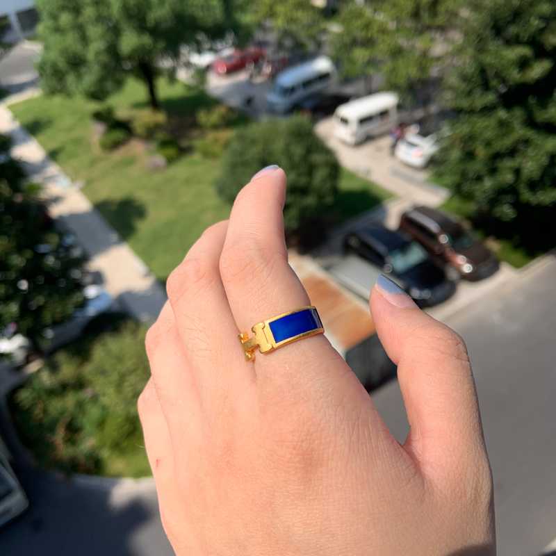 Luxury 6 Colors H Letter Shape Opening Rings for Women Diy Personality Party Wedding Jewelry: Golden blue