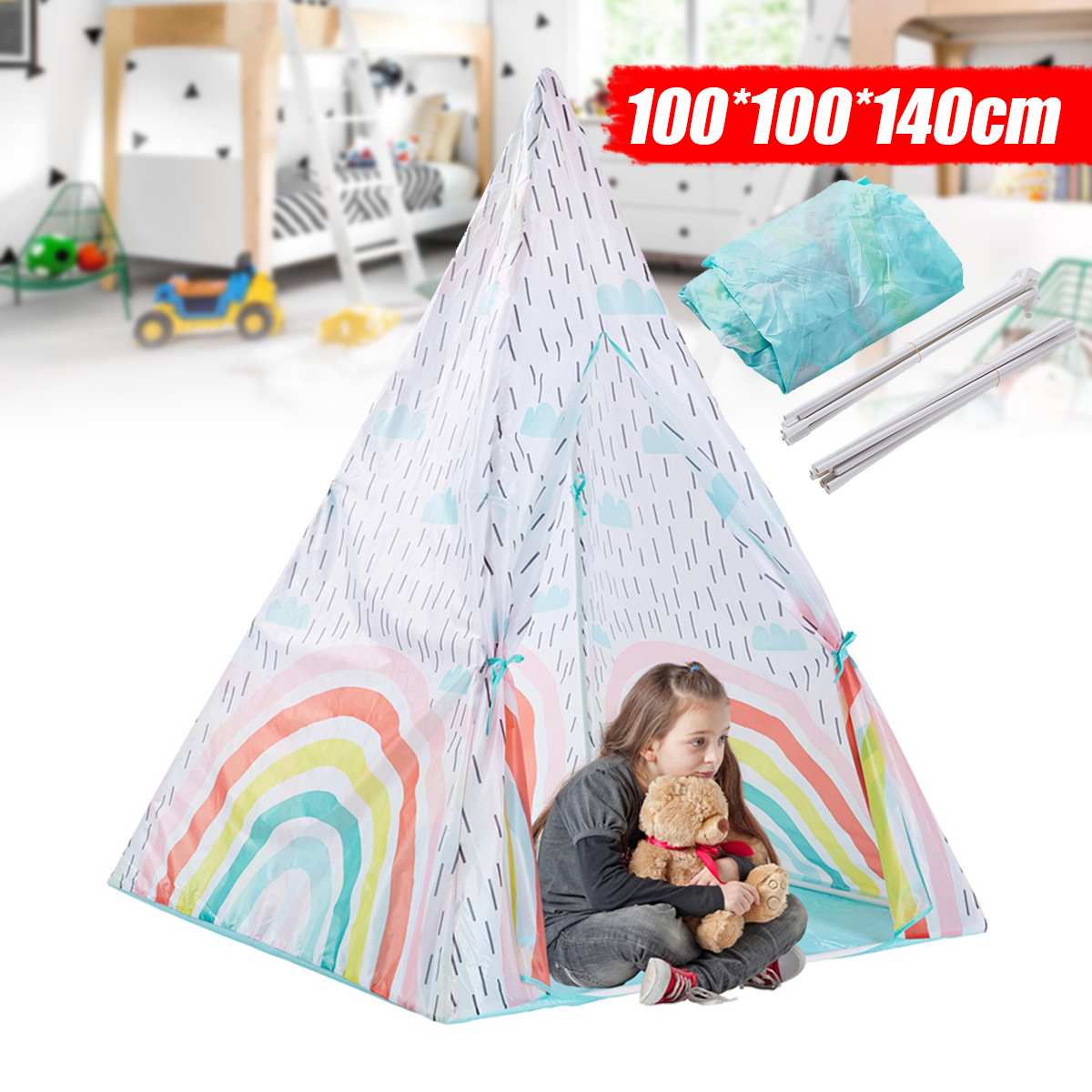 140x100cm Baby Portable Cotton Folding Indoor Children Tent Teepee Original Triangle Indian Kids Tent Wigwam Little Play House