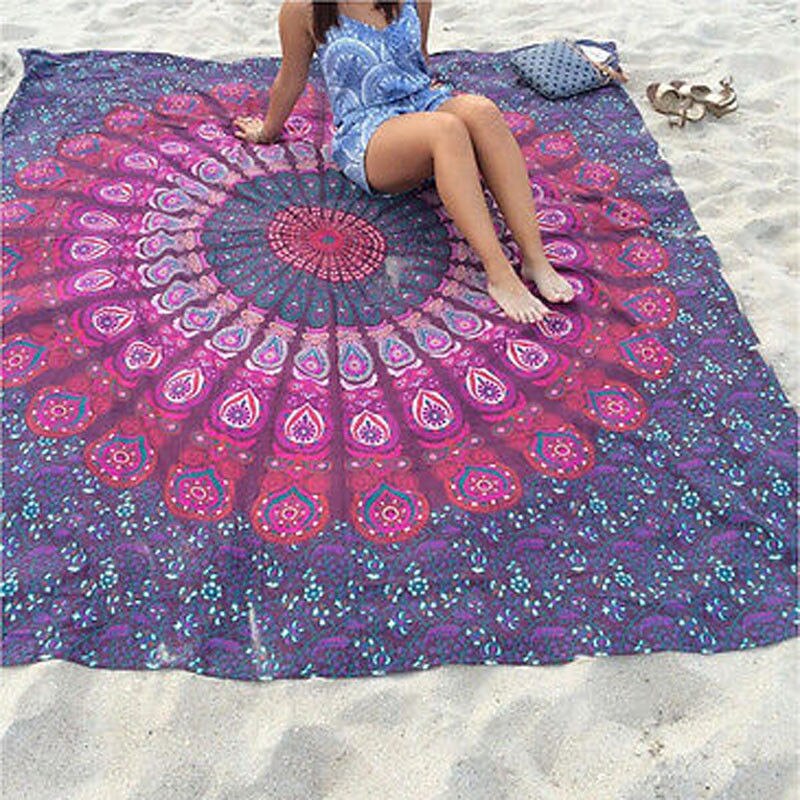 Nueva Toalla de playa redonda plegable, colgante de pared de secado rápido, manta Mandala pícnic al aire libre, alfombra de pavo real, Alfombra de acampar, toallas de natación