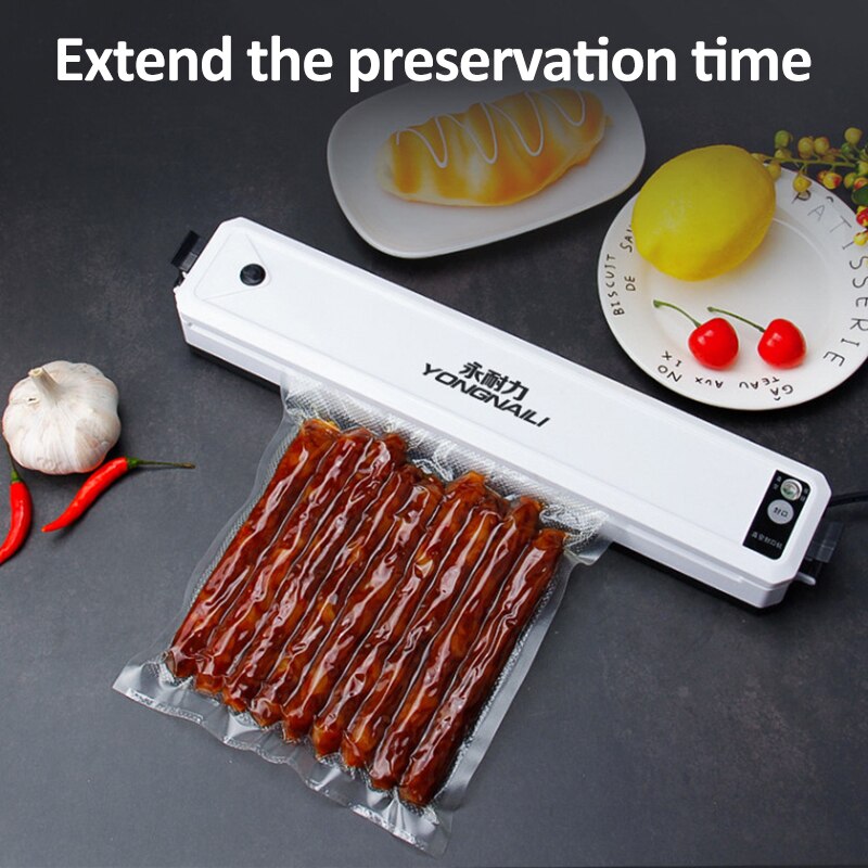 220V Food Vacuum Sealing Machine Film Container Food Sealing Machine Protector Including 10Pcs Vacuum Packaging Bag: Single pump White