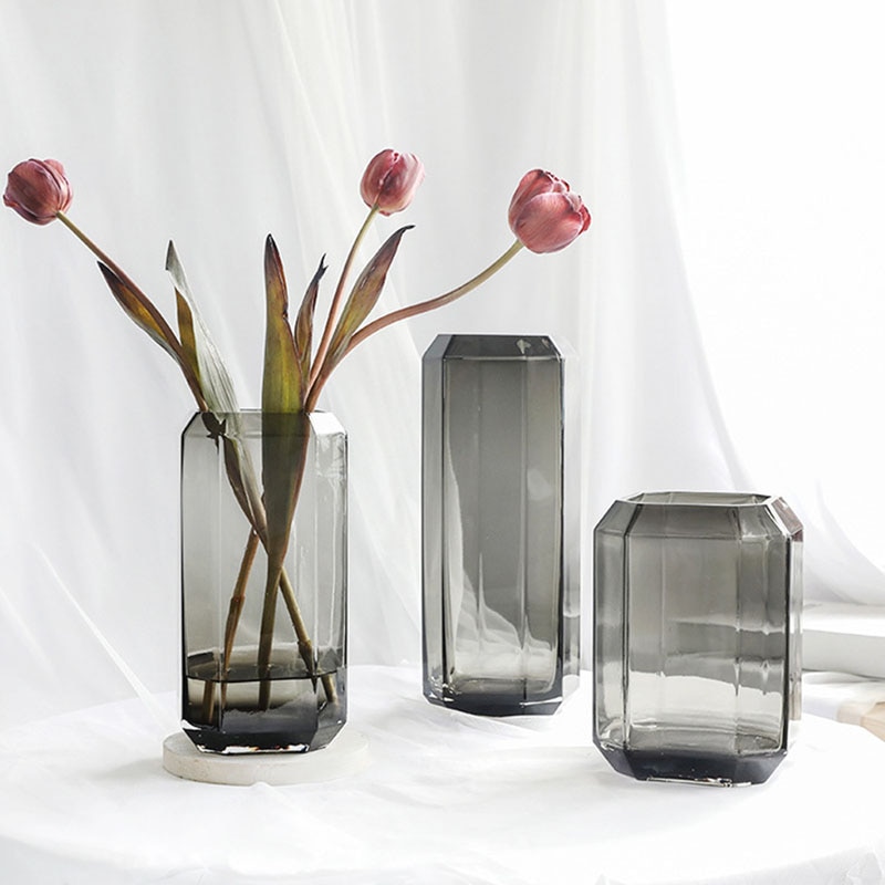 Hexagon Transparent Glass Vase Home Decoration Flower Arrangement Office Display Furnishing 3D Solid Hydroponics Crafts