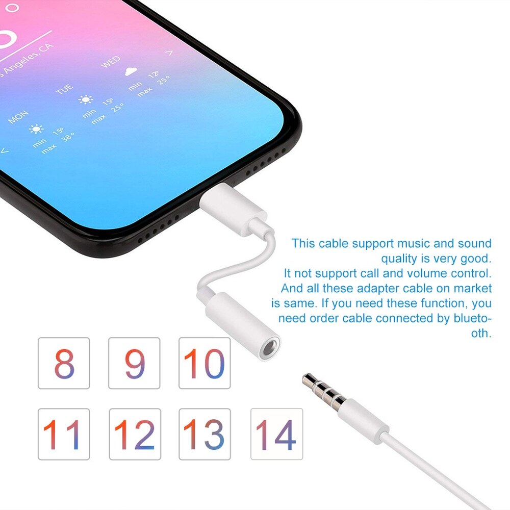 IOS 11 12 13 14 Headphone Adapter For iPhone 7 6 8 Plus 11 12 X Earphone AUX Adapter For Lightning To 3.5mm Female Male Adapter