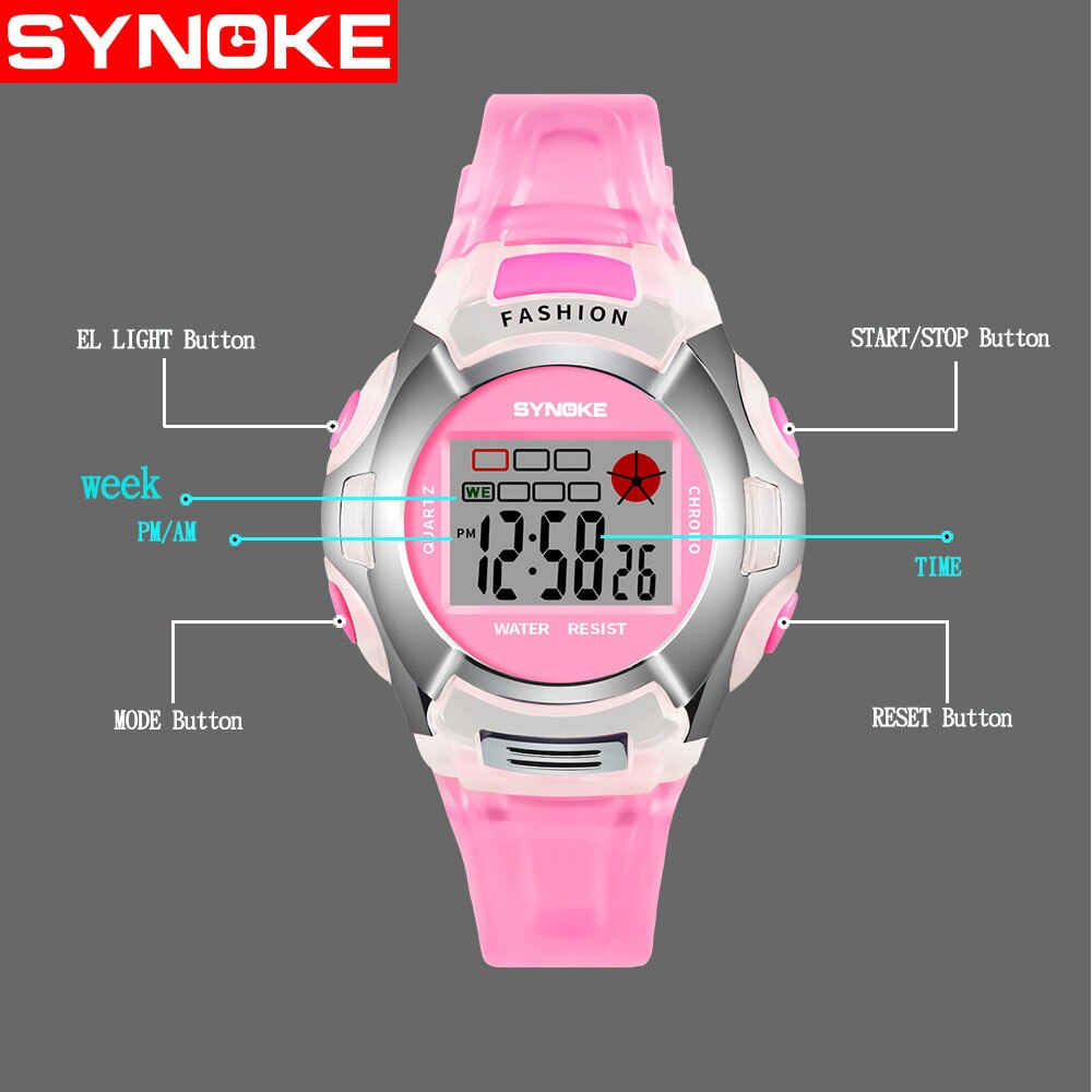 Synoke Kinderen Digitale Horloges Jongens Meisjes Led Sport Waterdichte Studenten Alarm Datum Casual Kids Elektronische Horloge