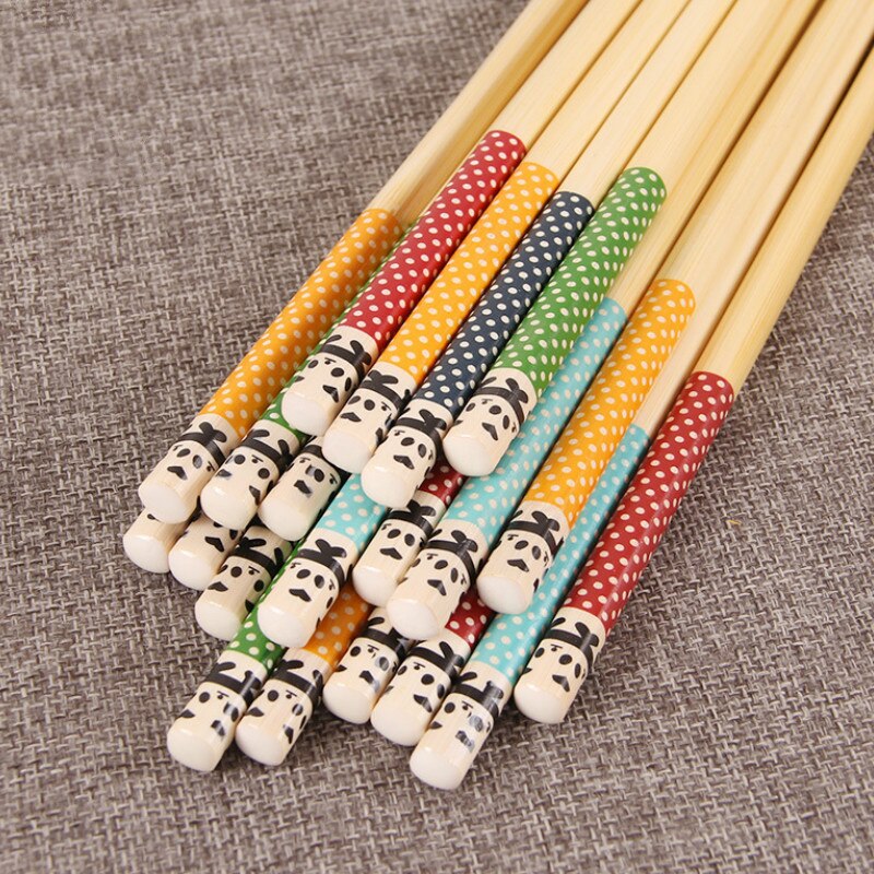 5 pièces/ensemble baguettes en bambou Panda Dot bois cuisine Restaurant cantine vaisselle réutilisable pour riz Sushi boeuf hacher bâtons cuisine