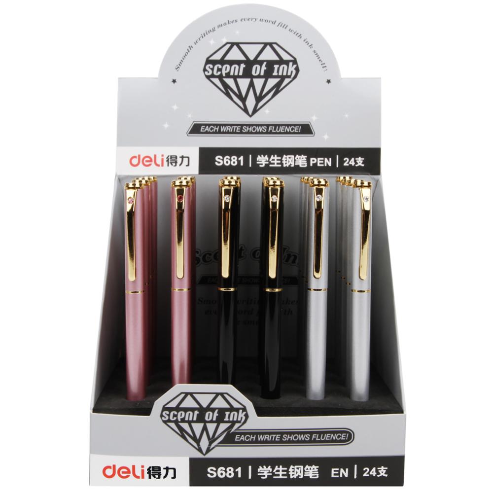 Deli S681 0.38mm Classic Business Metal Ink Fountain Pen Luxury Rose Wood School Student Writing Pen