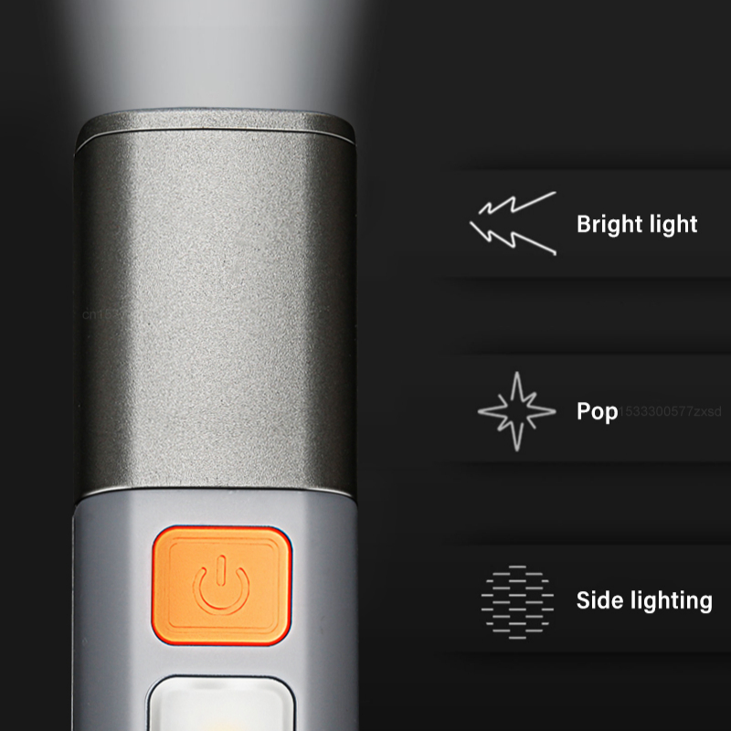 SMILING SHARK Portable LED Flashlight USB Rechargeable with Hook Zoomable Torch for Outdoor Camping Hiking Emergency Lantern