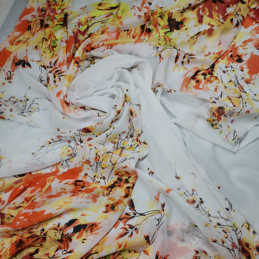 Posicionamiento imprimir tela de Chifón con flores estilo chino ciruelo de impresión antigua falda Cosplay vestido de pañuelo de tela: C