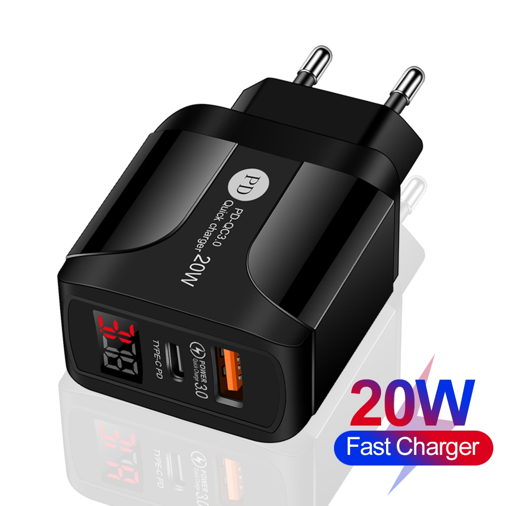 Quick Charge 3.0 Qc Dual Usb Pd USB-C Oplader Digitale Display Fast Charger Voor Iphone 12 7 Xiaomi Samsung Huawei muur Laders