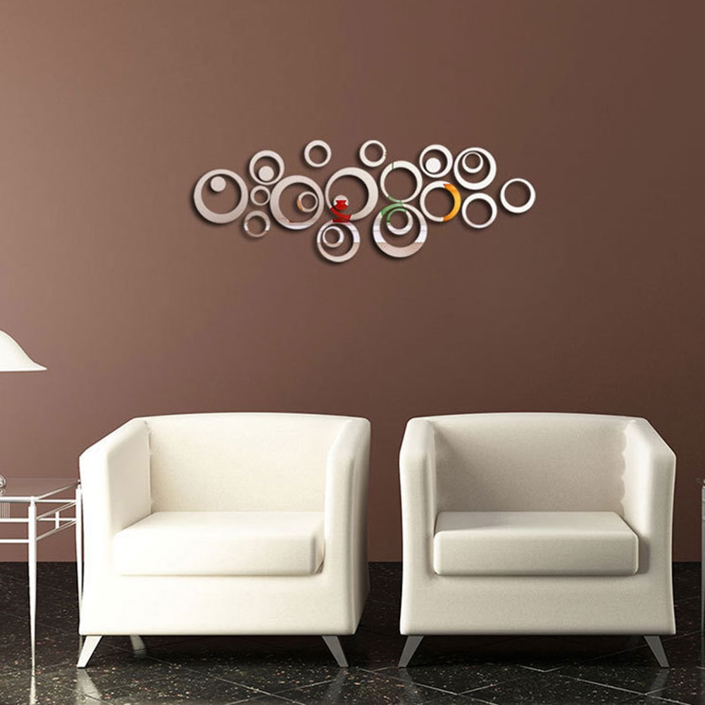 Bricolage 3D décalque mur décor à la maison cercle anneau acrylique cristal miroir Stickers muraux chambre salon papier peint décoration