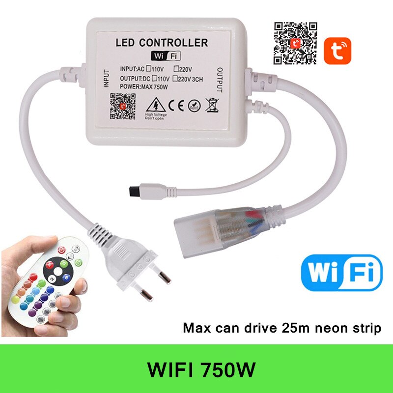 Regulador de intensidad con Bluetooth para música, controlador WIFI de 110V, 220V, 750 V, 1500W, para luz de 5050 Tira de LED RGB de neón, aplicación para IOS/Android: WIFI 750W / 110V US plug