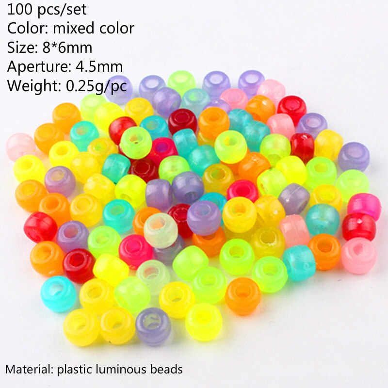 100pcs Hair Beads 5mm Big Hole Dreadlock Beads Acrylic Transparent Jumbo Braid Dreadlock Hair Braiding Accessories: 100pcs Luminous