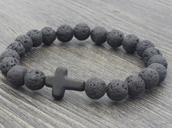 8mm noir volcanique pierre de lave xf323 v croix rouge bleu rouge turquoise Yoga élastique fil ajuster perle pierre Bracelet bracelets: 1