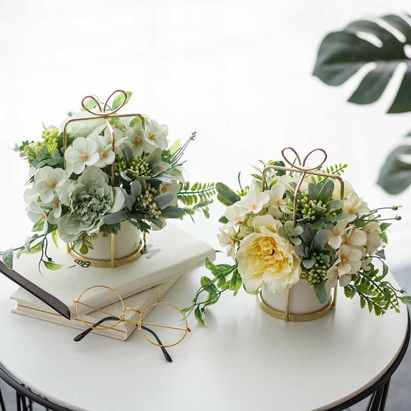 CHENAO nordique hybride Bouquet Rose Rose soie pivoine blanc hortensia balcon décoration extérieure frais et 1 pièces 1 bouteille