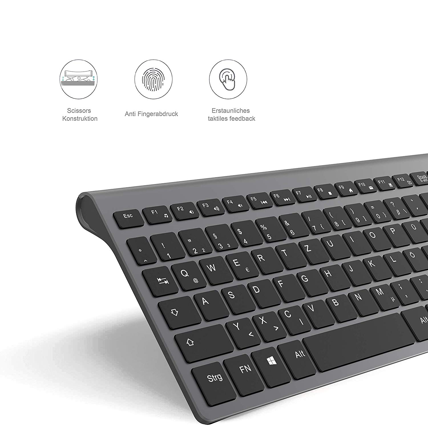 Wireless Keyboard And Mouse 2.4G Stable Connection. Ergonomic .Set with Multimedia Keys For Computer,“QWERTZ”German Layout