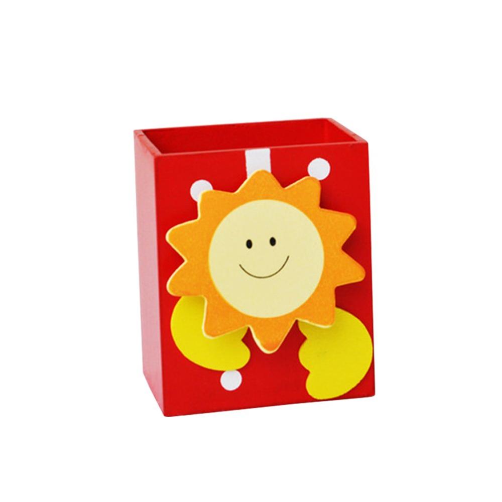 Wooden Pencil Holder Cartoon Pen Organizer Container Desktop Cute Stationery Desk Decoration For School Office Kids Children: Orange-Lion