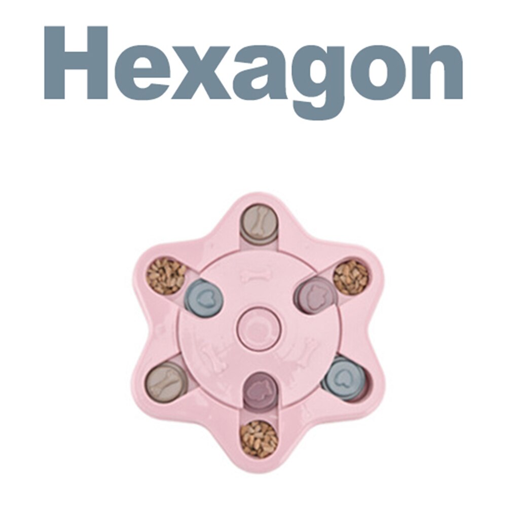 Interactive Dog Toys for Large Small Dogs Education Toy Durable Educational Smart Toys for Dog Training Feeding Turntable Toy: Hexagon Pink