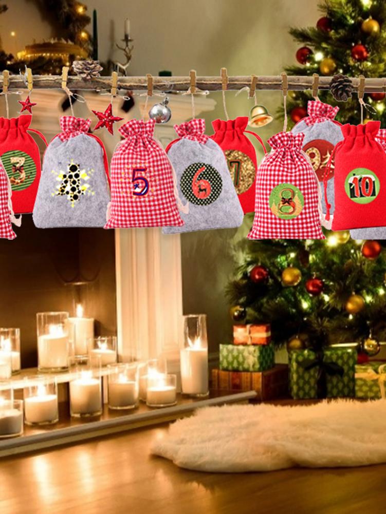 Kerst adventskalender stoffen zakken set decoratieve kerst aftelkalender snoepzakken voor thuisdecoratie spot