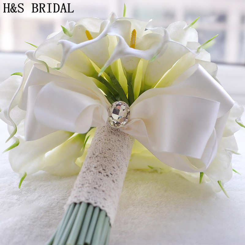 Beautiful White Yellow Calla Lily Wedding Bouquet Brides Bridesmaid artificial flower buque de noiva bouquet wedding bouquet