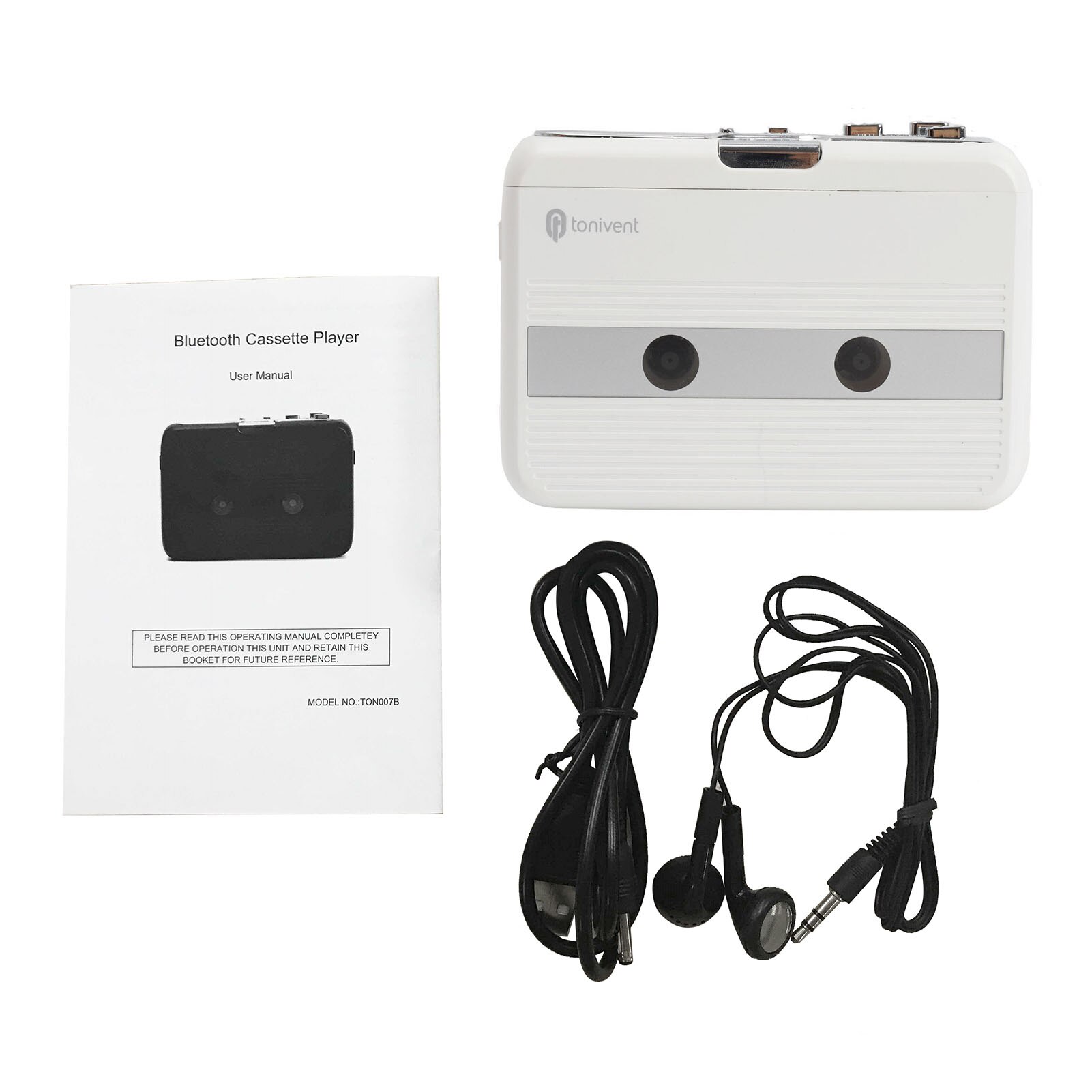 Mini Cassette Player Tape Record FM Radio with 3.5mm Headphone Jack Volume Control: White