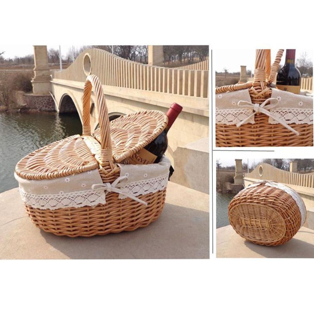 Cesta de Picnic S/L, bolsas de mimbre hechas a mano, cesto de almacenamiento de compras para Camping con tapa, cesta de comida para Picnic, cesta de almacenamiento de frutas tejida