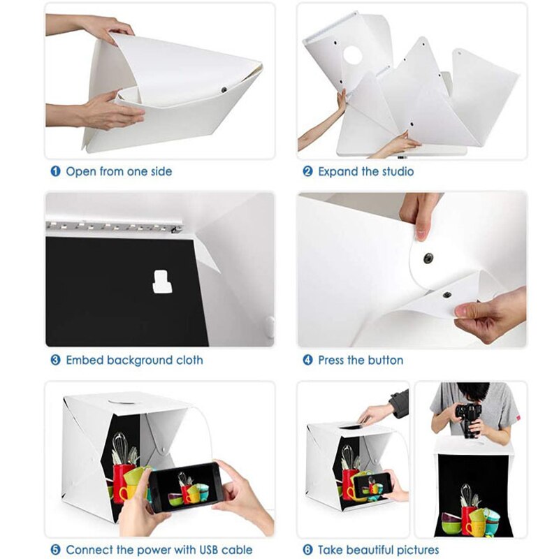 Mini Folding Light box Photography 40 Photo Studio Softbox 2 Panel LED Light Soft Box Photo Background Kit LightBox for Camera